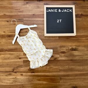 Janie & Jack Ivory Gold Seahorse Print Halter One Piece Swimsuit 2T Beach Ruffle